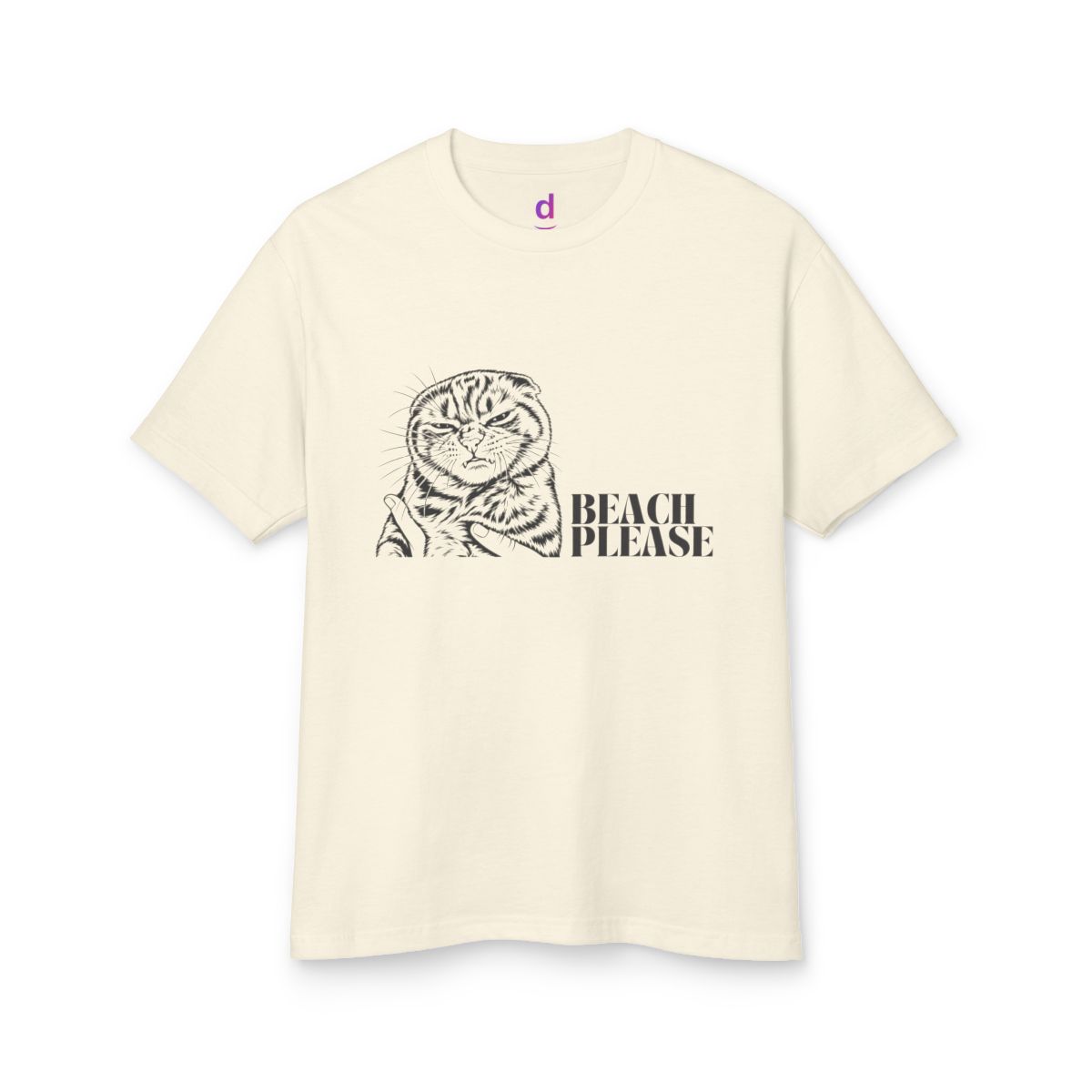 Beach Please T-Shirt - Funny Grumpy Cat Graphic Tee | Sassy Streetwear Cream T-Shirt — front