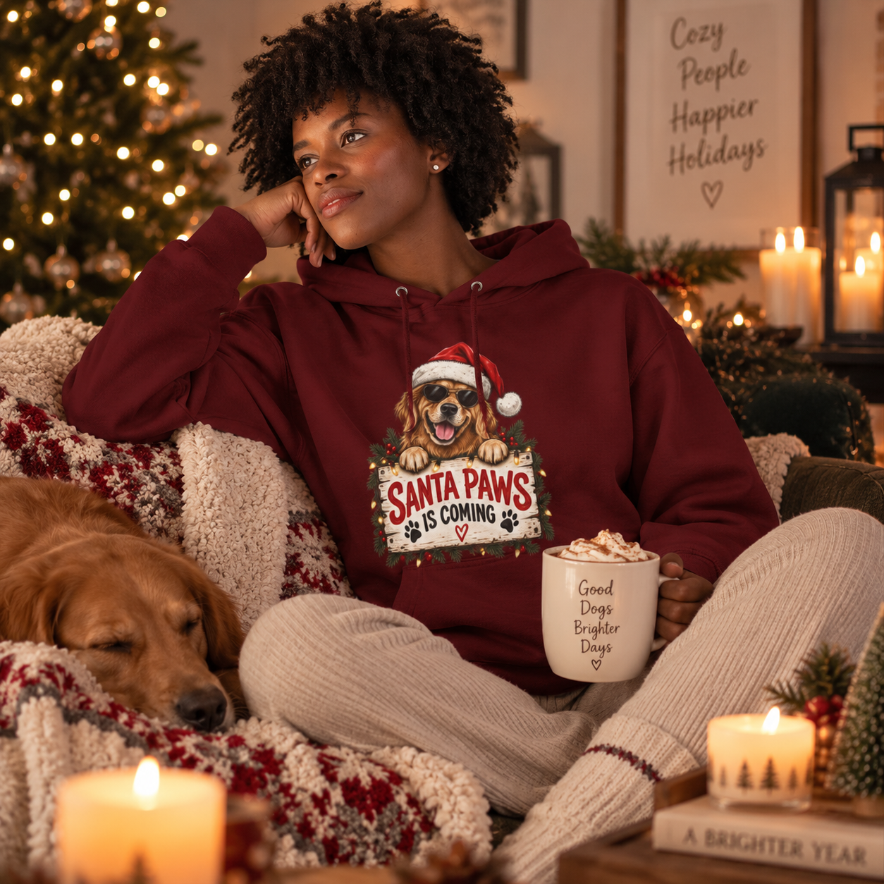 Christmas Hoodie for Dog Moms | Funny Dog Lover Sweatshirt | Santa Paws Holiday Hoodie for Women
