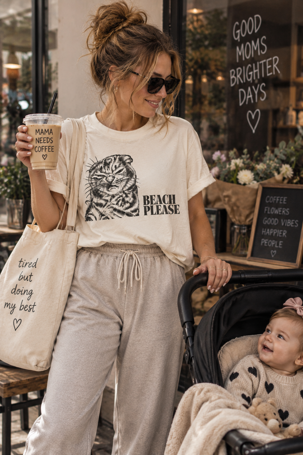 Beach Please T-Shirt - Funny Grumpy Cat Graphic Tee | Sassy Streetwear Cream T-Shirt